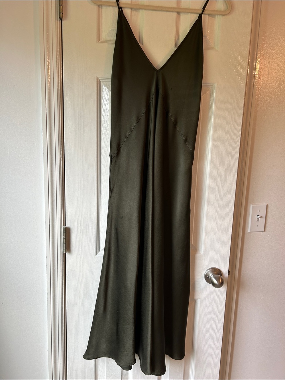 Zara Olive Green Satin Slip Dress Size Small